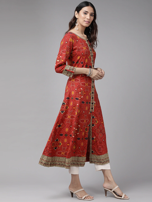 Women'S Rayon Bandhej Printed Anarkali Kurta (Red) 3
