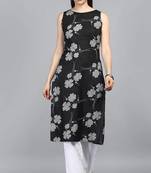 Women black printed cotton ethnic kurti