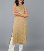 Women mustard printed cotton ethnic kurti