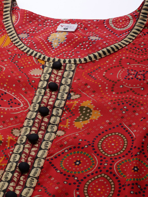 Women'S Rayon Bandhej Printed Anarkali Kurta (Red) 5