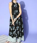 Women black printed cotton ethnic kurti