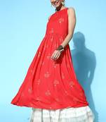 Women red printed cotton ethnic kurti