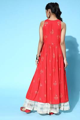 Women red printed cotton ethnic kurti 5