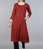 Women red printed cotton ethnic kurti