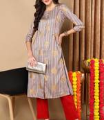 Women brown printed cotton ethnic kurti
