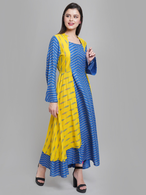 Women'S Rayon Geometric Print Anarkali Kurti (Multi) 3