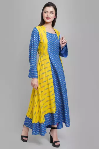 Women'S Rayon Geometric Print Anarkali Kurti (Multi)