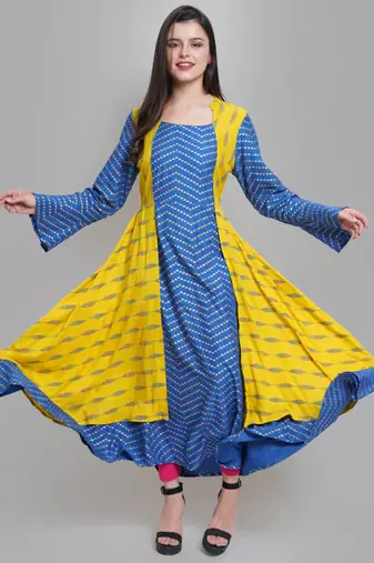 Women'S Rayon Geometric Print Anarkali Kurti (Multi)