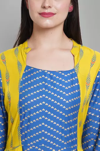 Women'S Rayon Geometric Print Anarkali Kurti (Multi)