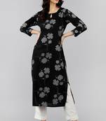 Women black printed cotton ethnic kurti