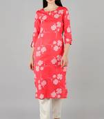Women pink printed cotton ethnic kurti