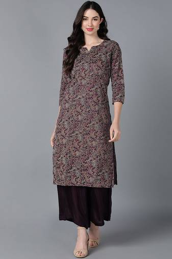 Women purple printed cotton ethnic kurti