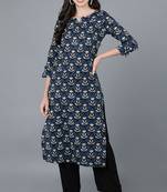Women navy-blue printed rayon ethnic kurti