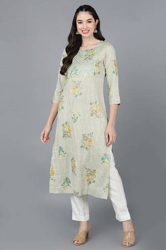 Women beige printed cotton ethnic kurti