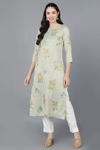 Women beige printed cotton ethnic kurti