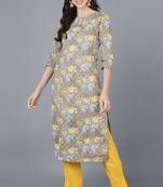 Women grey printed cotton ethnic kurti