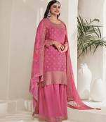 Designer Pink Chinon Stright Suit For Women