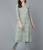 Women green printed cotton ethnic kurti