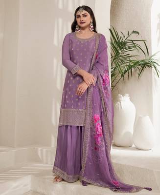 Designer Violet Chinon Stright Suit For Women 1