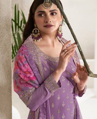 Designer Violet Chinon Stright Suit For Women 2
