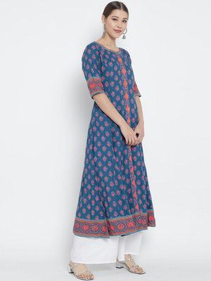 Women'S Floral Printed Anarkali Kurti (Blue) 3