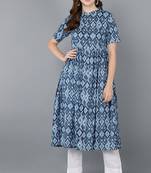 Women blue printed rayon ethnic kurti