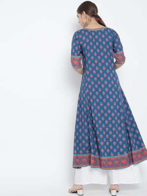 Women'S Floral Printed Anarkali Kurti (Blue) 4