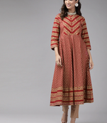 Women'S Cotton Anarkali Style Floral Printed Anarkali Kurta (Maroon)