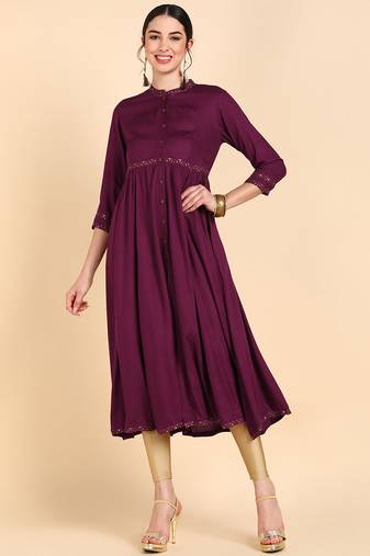 Women purple printed cotton ethnic kurti