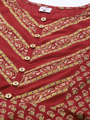 Women'S Cotton Anarkali Style Floral Printed Anarkali Kurta (Maroon) 2