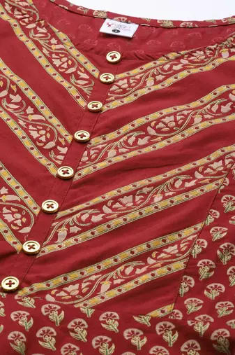 Women'S Cotton Anarkali Style Floral Printed Anarkali Kurta (Maroon)