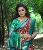 Koram Light Green Banarasi Silk Blend Zari Weaving Laheriya Saree With Blouse For Women