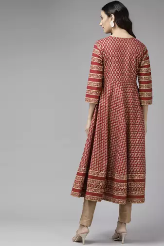 Women'S Cotton Anarkali Style Floral Printed Anarkali Kurta (Maroon)