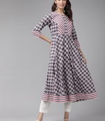 Women'S Cotton Floral Printed Anarkali Kurta (Pink)