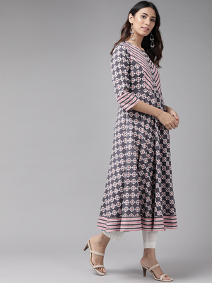 Women'S Cotton Floral Printed Anarkali Kurta (Pink) 3