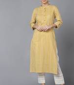 Women mustard printed cotton ethnic kurti