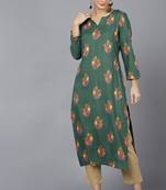 Women green printed cotton ethnic kurti