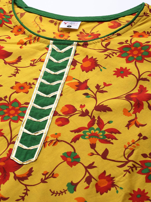 Women'S Cotton Floral Printed Anarkali Kurta (Mustard) 2