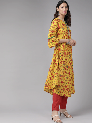 Women'S Cotton Floral Printed Anarkali Kurta (Mustard) 3