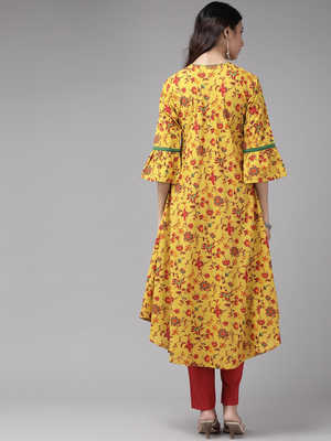 Women'S Cotton Floral Printed Anarkali Kurta (Mustard) 4