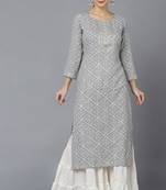 Women grey printed rayon ethnic kurti