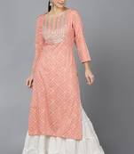 Women peach printed rayon ethnic kurti
