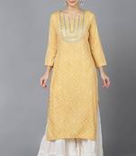 Women yellow printed rayon ethnic kurti