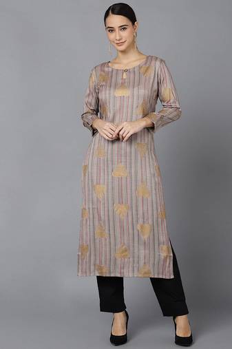 Women grey printed cotton ethnic kurti