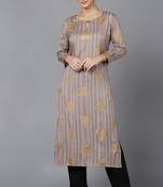 Women grey printed cotton ethnic kurti
