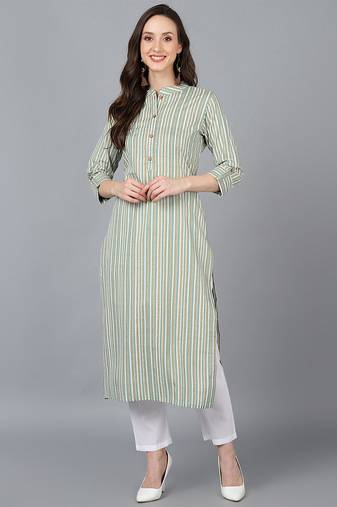 Women green printed cotton ethnic kurti