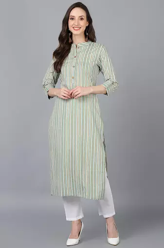 Women green printed cotton ethnic kurti