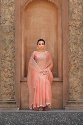 Coral Embroidered Tussar Silk Bollywood Sarees With Blouse 2