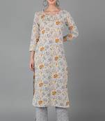Women grey printed cotton ethnic kurti