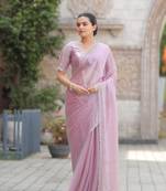 Baby Pink Embroidered Tussar Silk Bollywood Sarees With Blouse